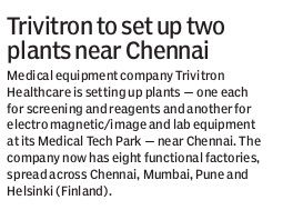 Trivitron to set up to two plans near chennai